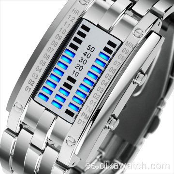 Reloj digital de acero inoxidable con cadena LED original Reloj de pulsera deportivo elegante punk para hombre Reloj de pulsera analógico innovador para hombre